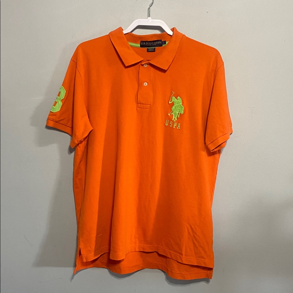 U.S. Polo Assn. Orange Polo Shirt with Yellow Logo Shoet Sleeve Size Large